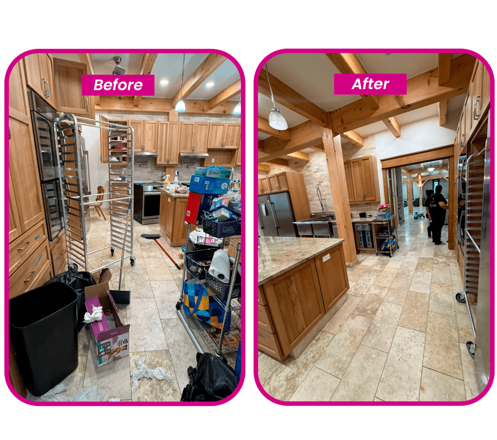 Before and after view of a professionally cleaned kitchen